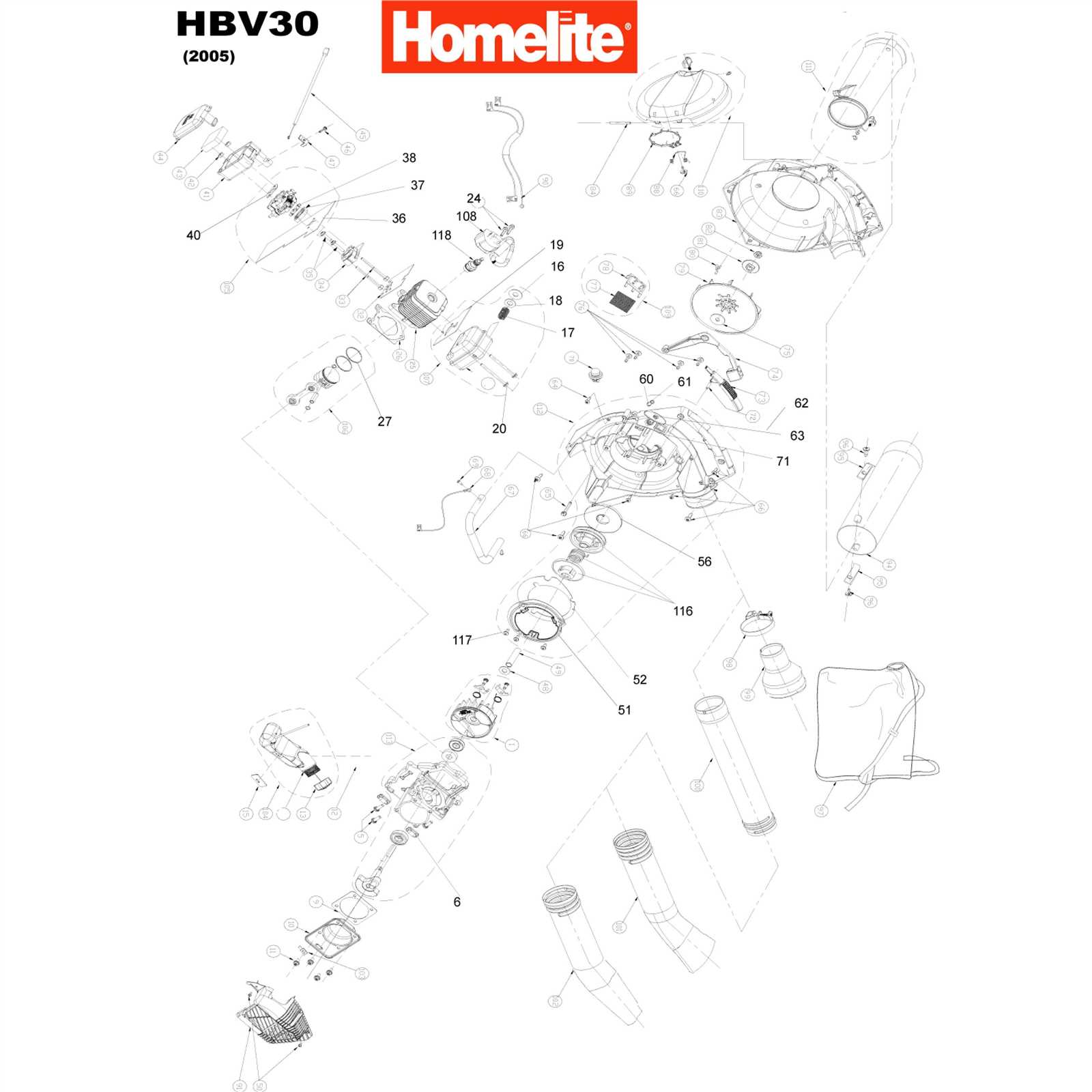 homelite leaf blower parts diagram