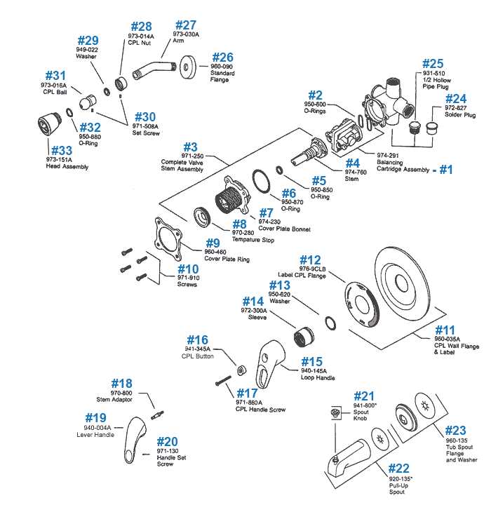 shower faucet parts diagram