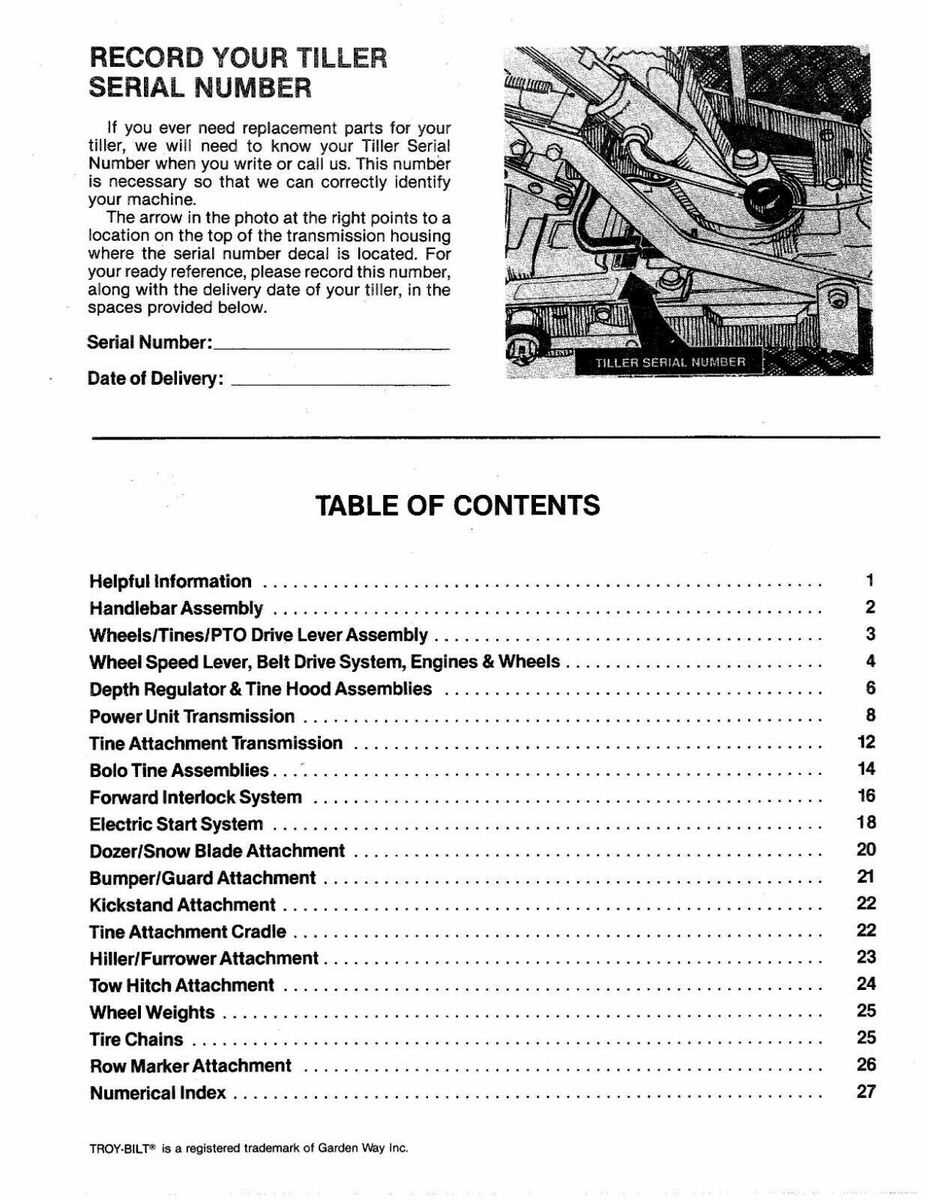 troy bilt tiller horse parts diagram