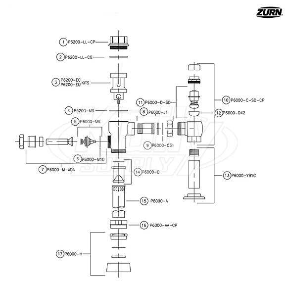 zurn flush valve parts diagram