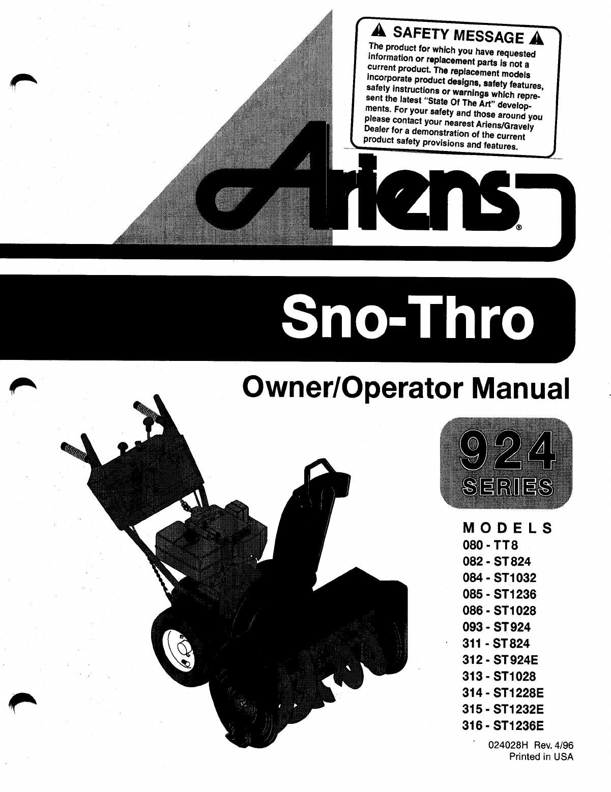 ariens st824 snowblower parts diagram