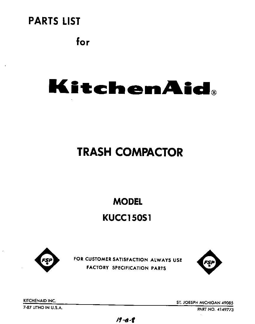 kitchenaid compactor parts diagram