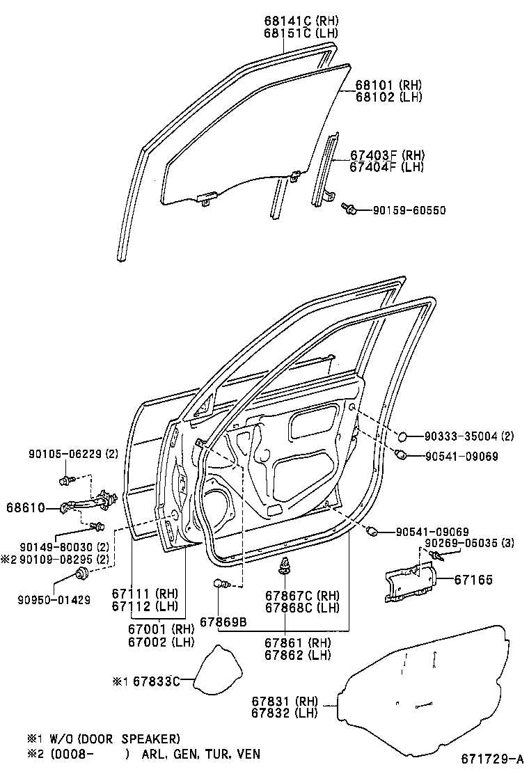 toyota corolla door parts diagram