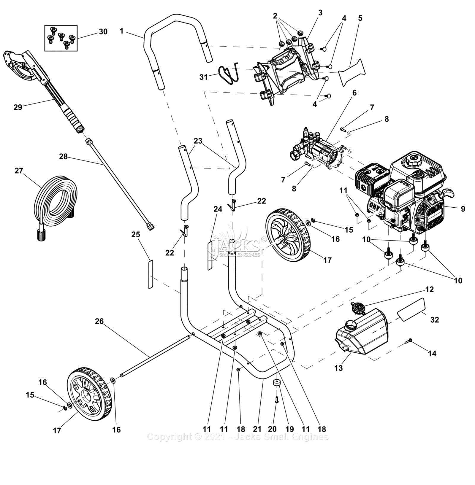 generac 2800 psi pressure washer parts diagram