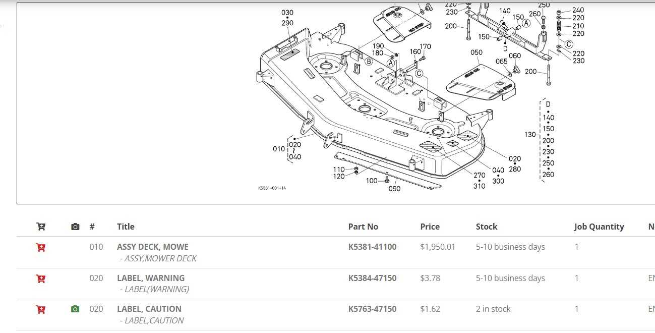 kubota mower deck parts diagram