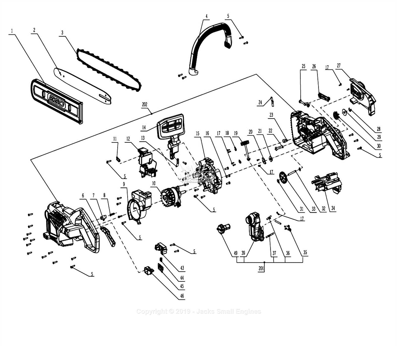 parts of a chainsaw chain diagram