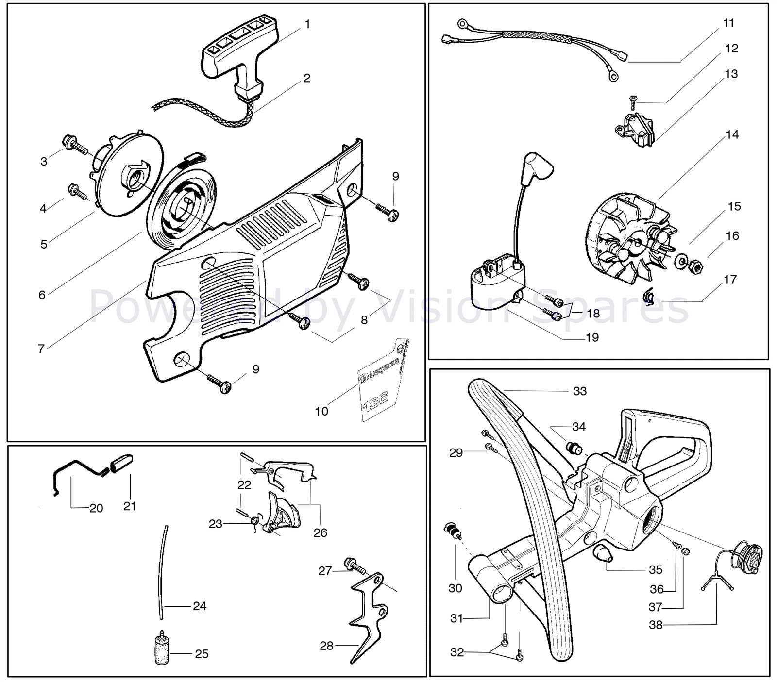 husqvarna 136 chainsaw parts diagram