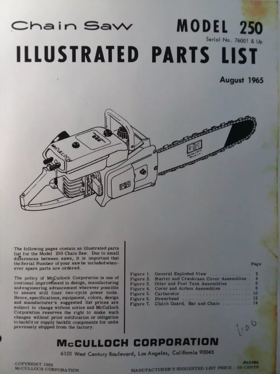 mcculloch 250 chainsaw parts diagram