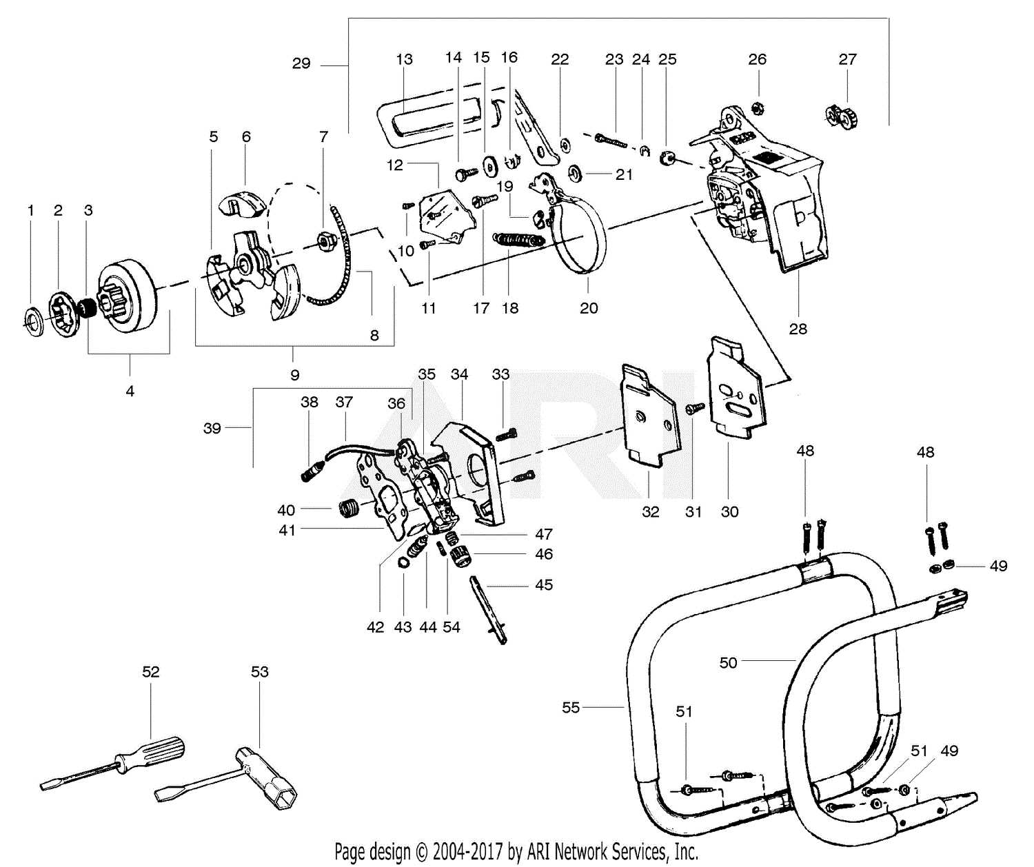 parts of a chainsaw chain diagram