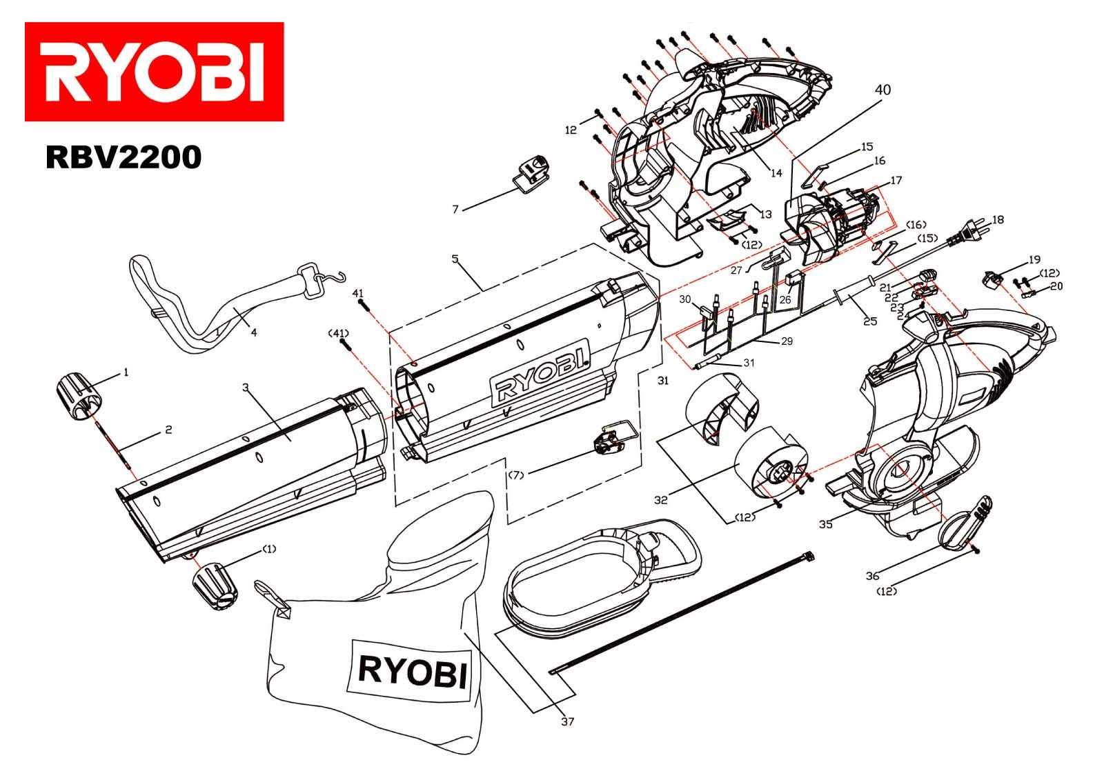 ryobi blower parts diagram