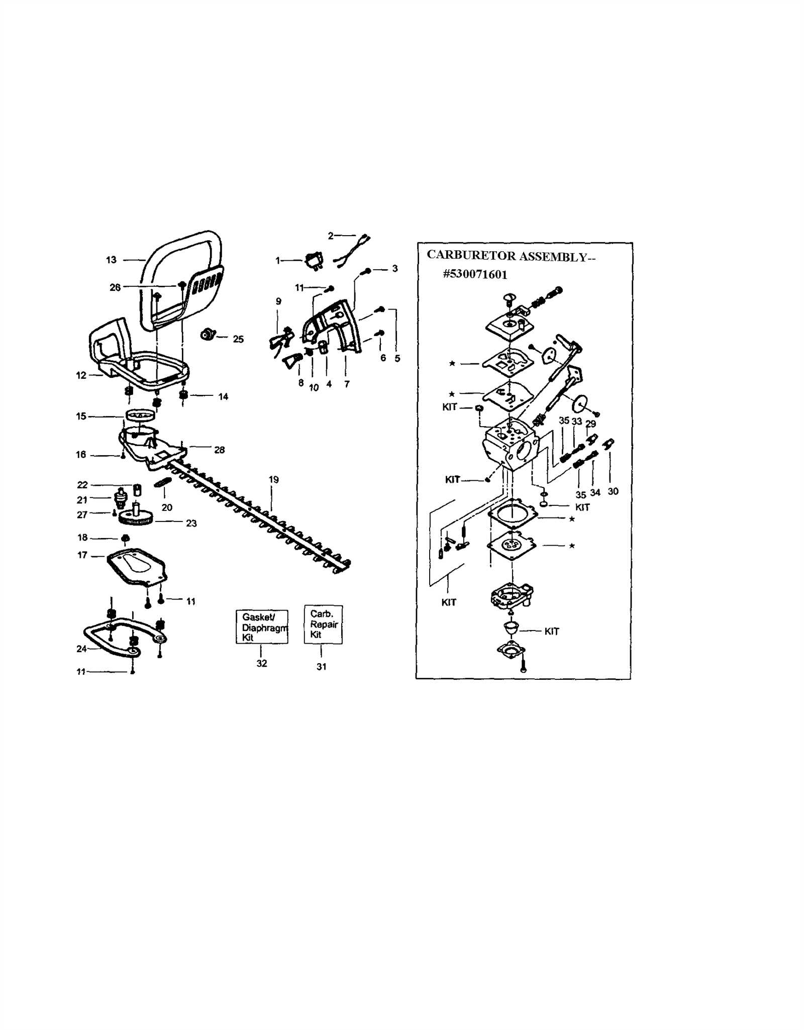 craftsman hedge trimmer parts diagram