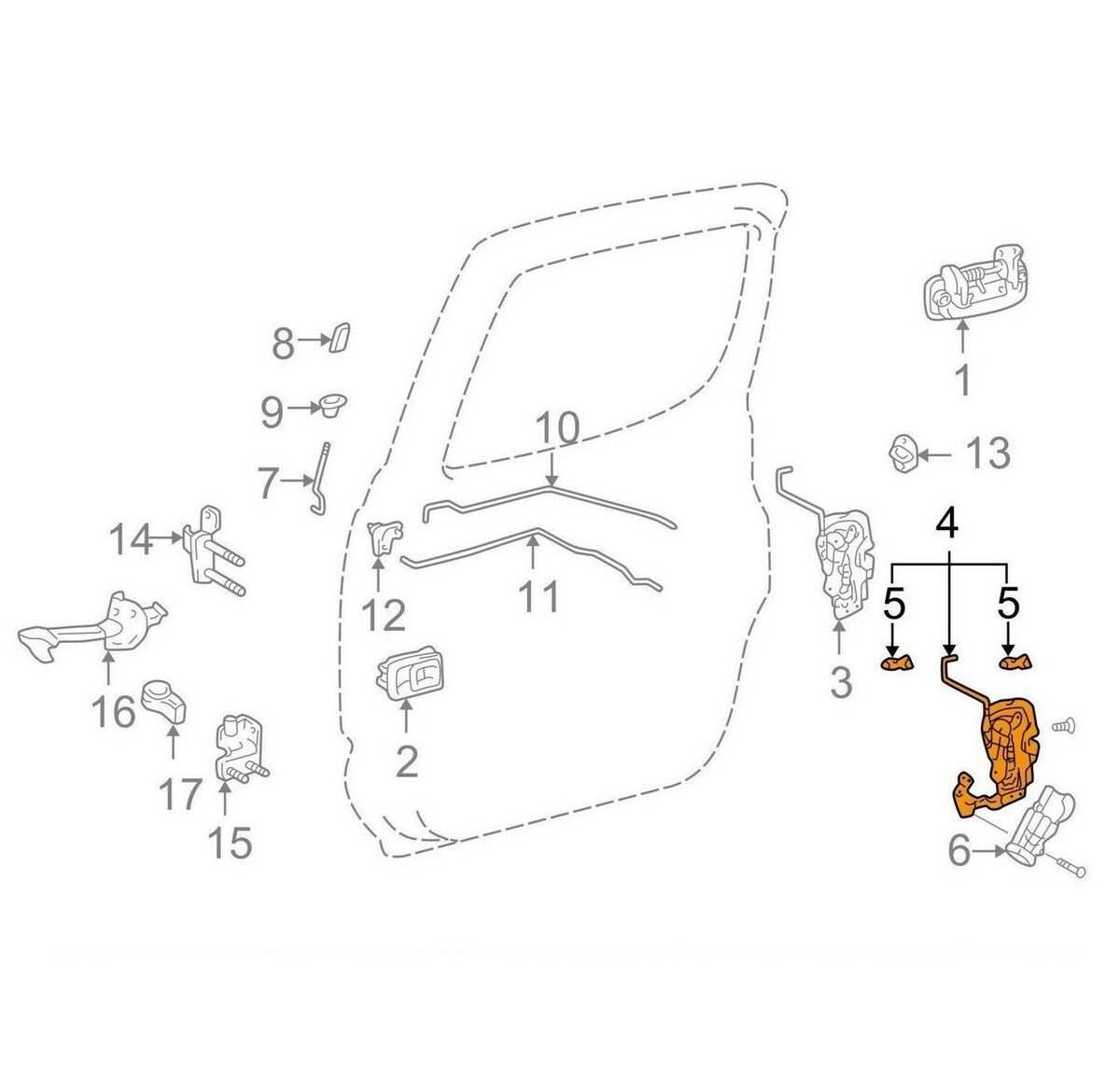 toyota tacoma door parts diagram