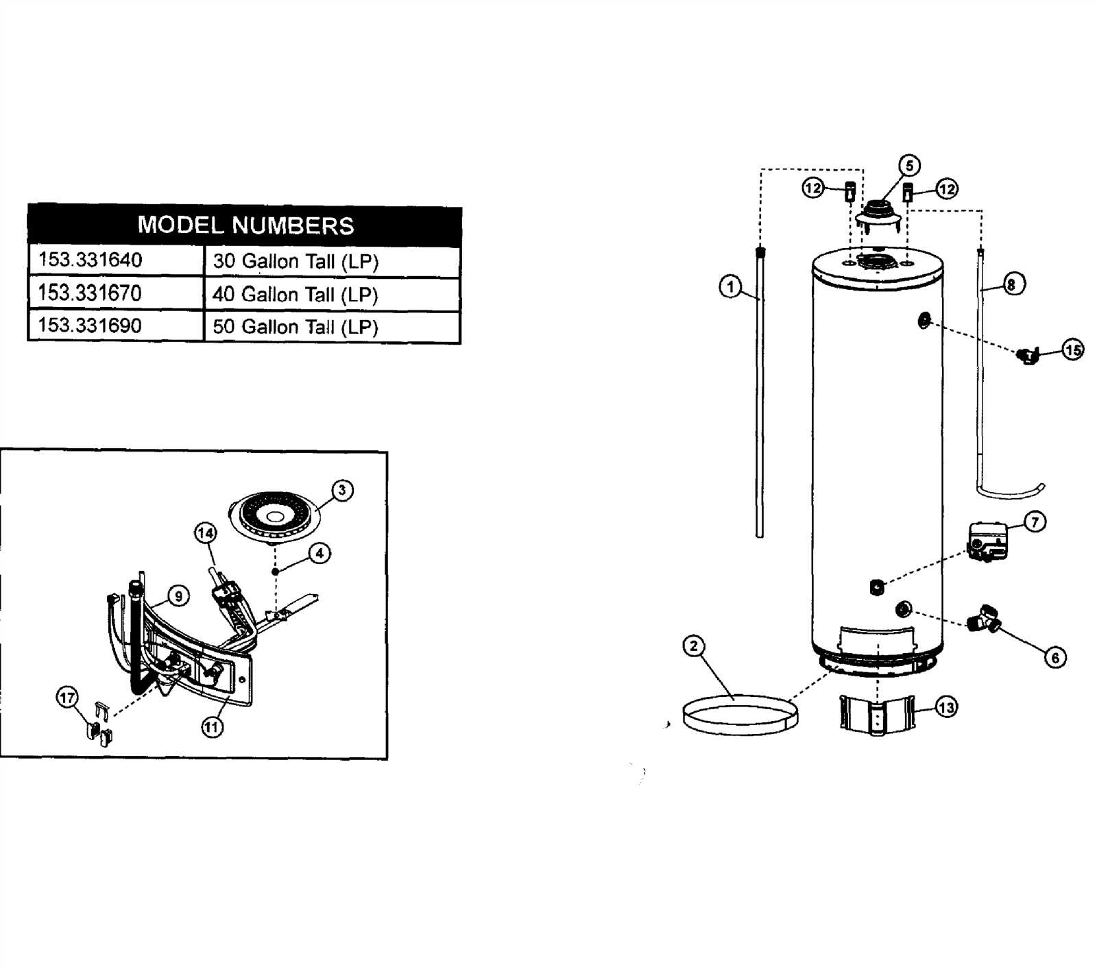 ge gas water heater parts diagram