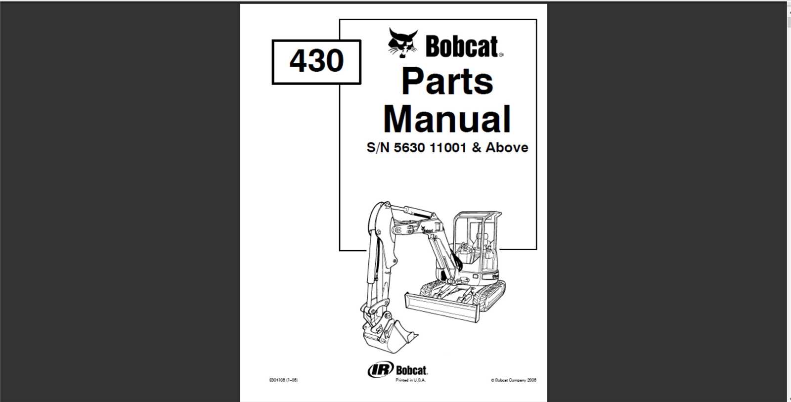 bobcat excavator parts diagram